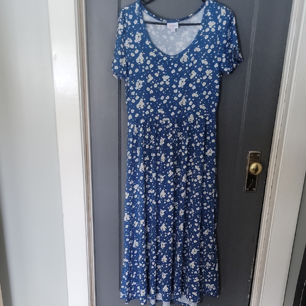 LuLaRoe Blue and White Floral Midi Dress